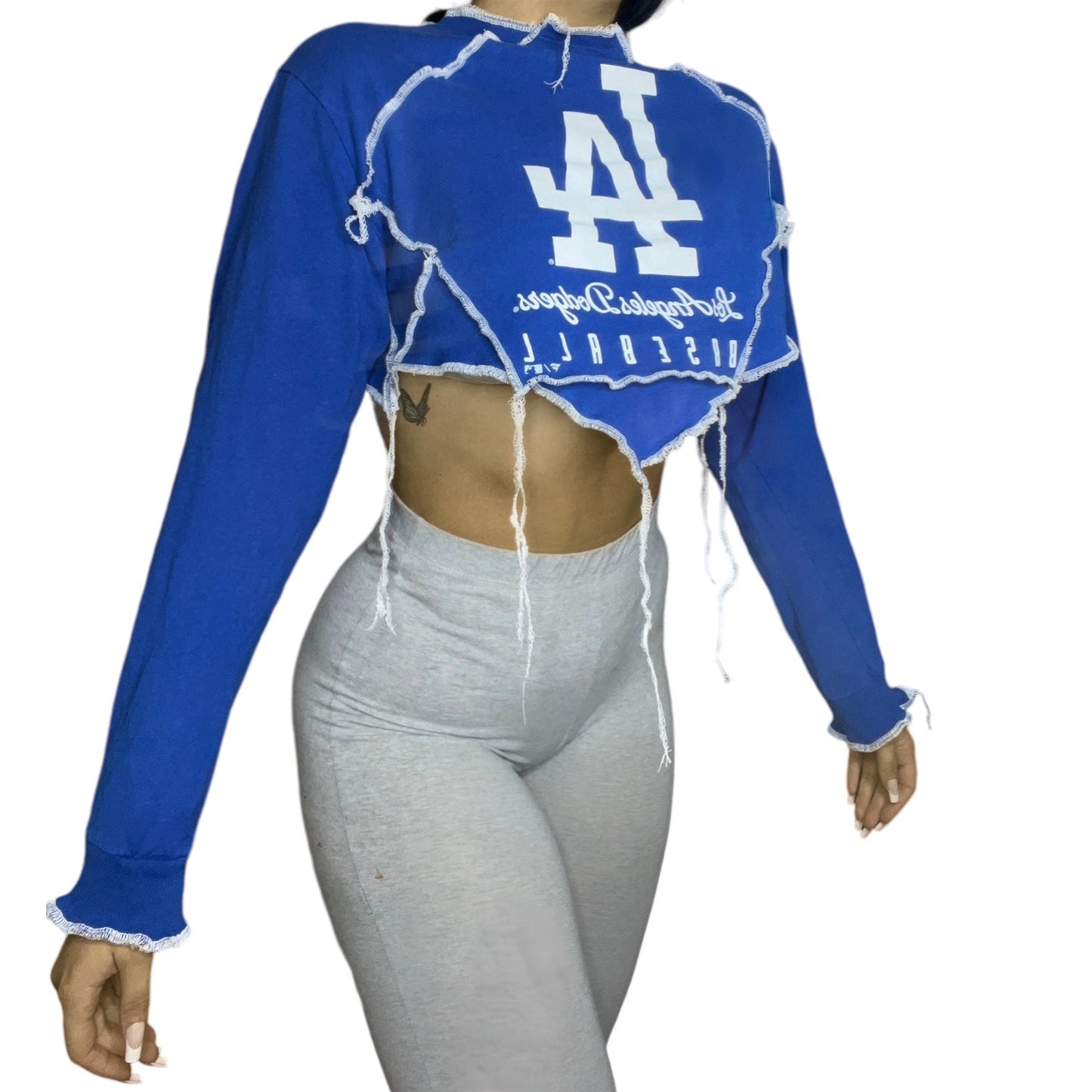 LA Dodgers Reworked Contrast Stitch V Cut Crop Top