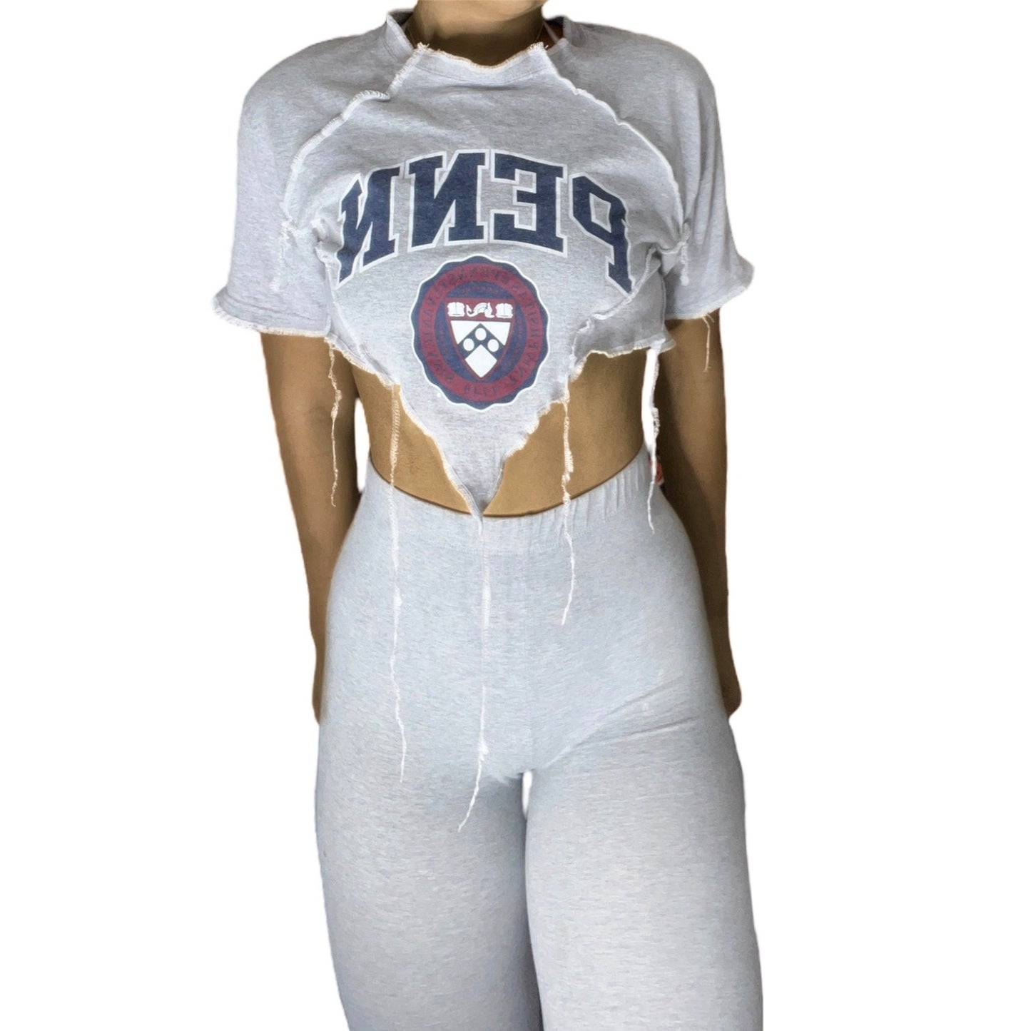 University of Pennsylvania Reworked Contrast Stitch V cut Crop Top