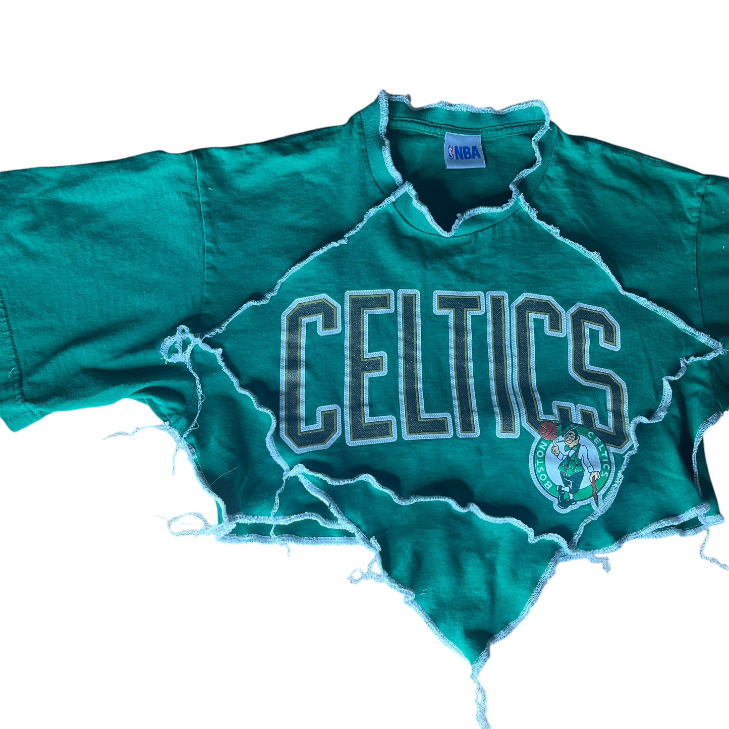 Boston Celtics Reworked Contrast Stitch V Cut Crop Top