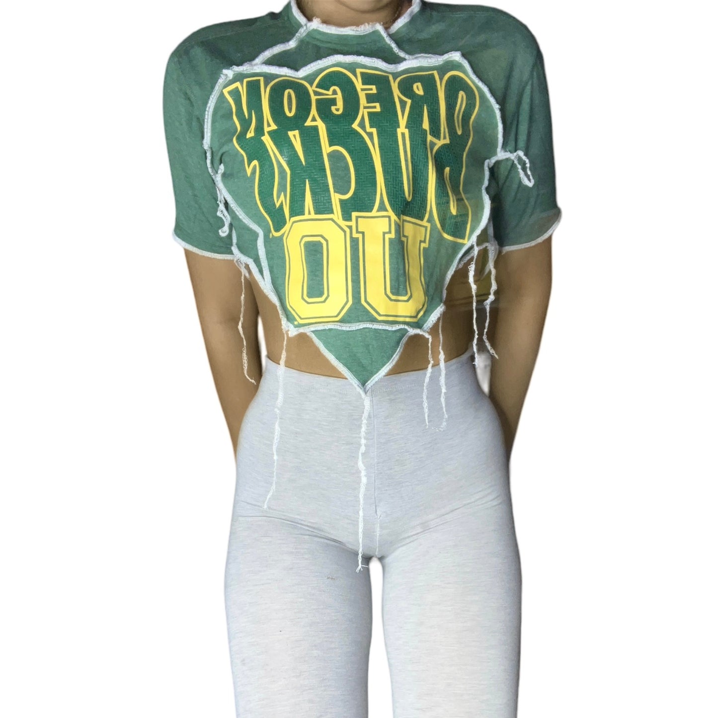 University of Oregon Reworked Contrast Stitch Patchwork Crop Top