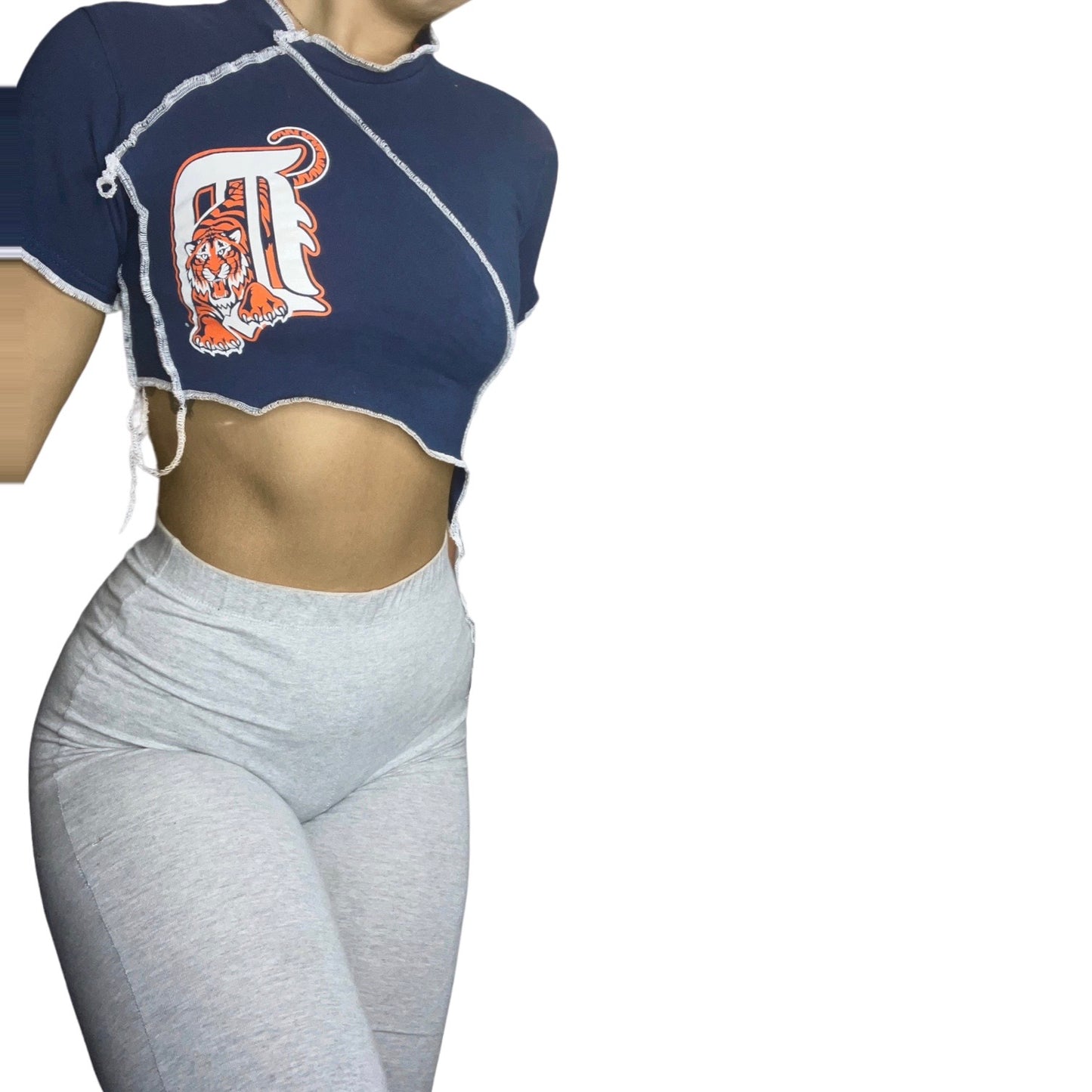 Detroit Tigers Reworked Contrast Stitch Crop Top