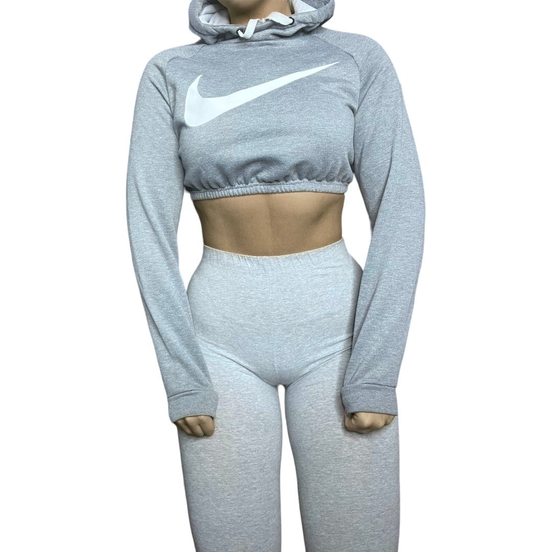 Nike Reworked Crop Grey Hoodie Sweatshirt