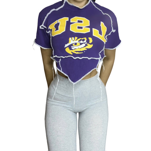 LSU Reworked Custom Contrast Stitch Patchwork Top