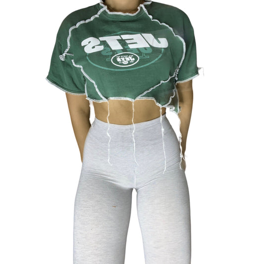 New York Jets Reworked Contrast Stitch Crop Top