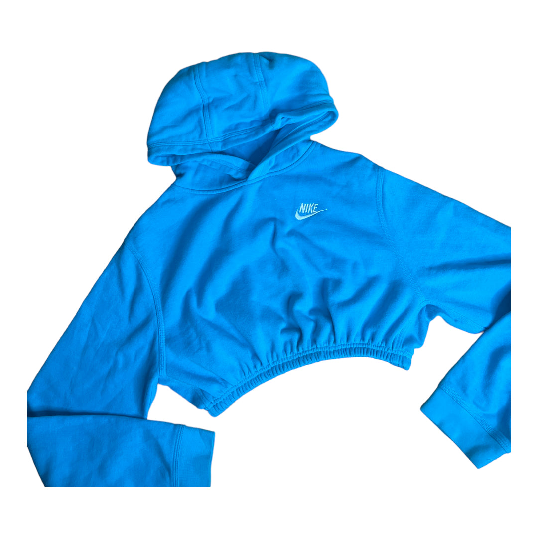 Nike Blue Reworked Crop Hoodie Sweatshirt