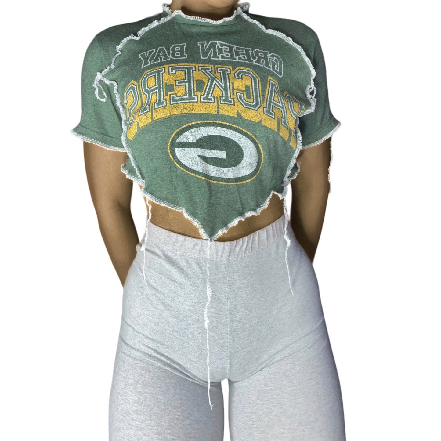 Green Bay Packers Reworked Contrast Stitch V Cut Crop Top