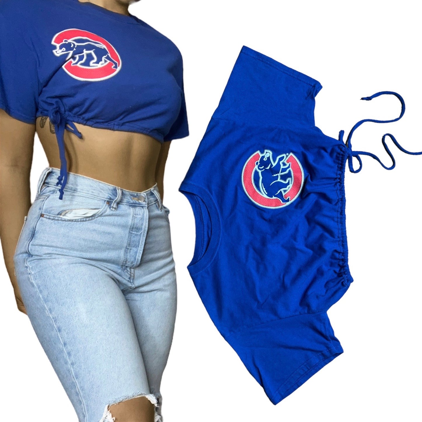 Chicago Cubs Reworked Custom Tie Waist Crop Top