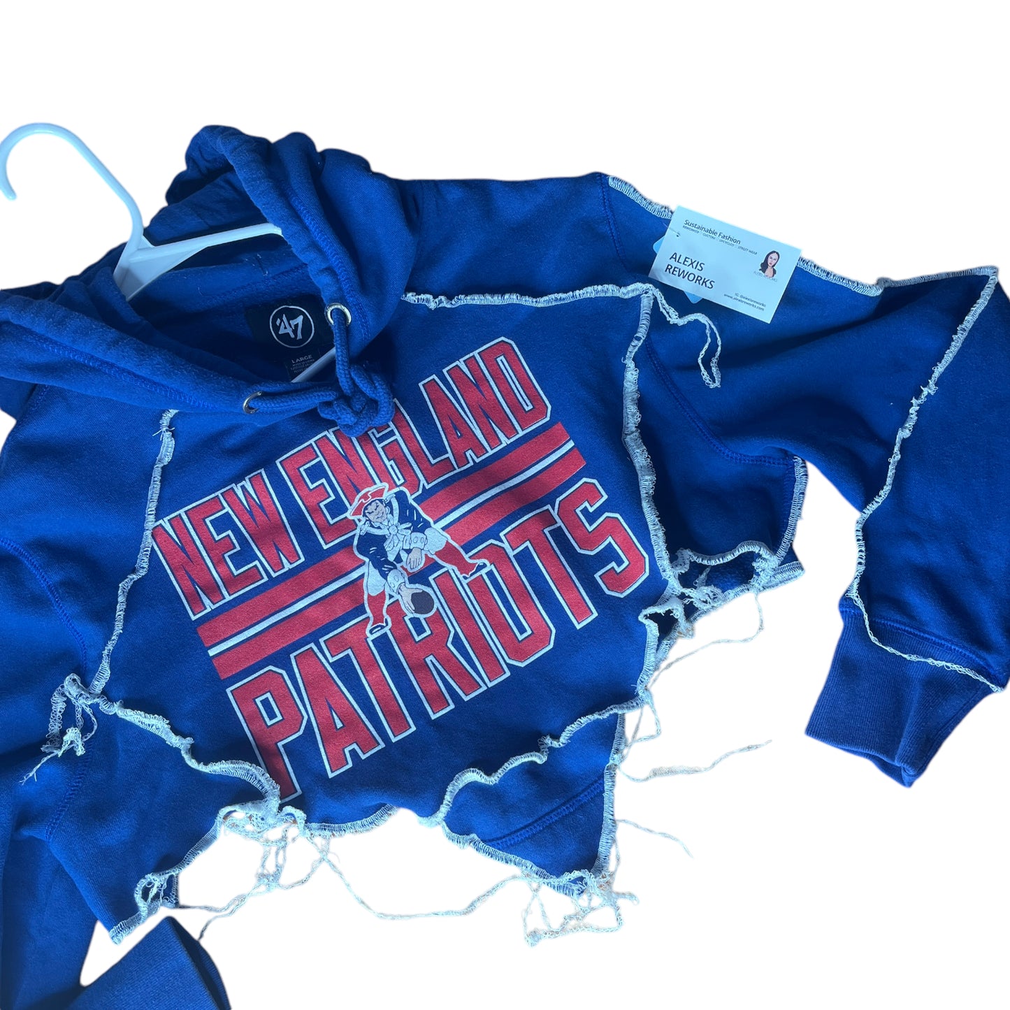 New England Patriots Reworked Contrast Stitch Crop Hoodie