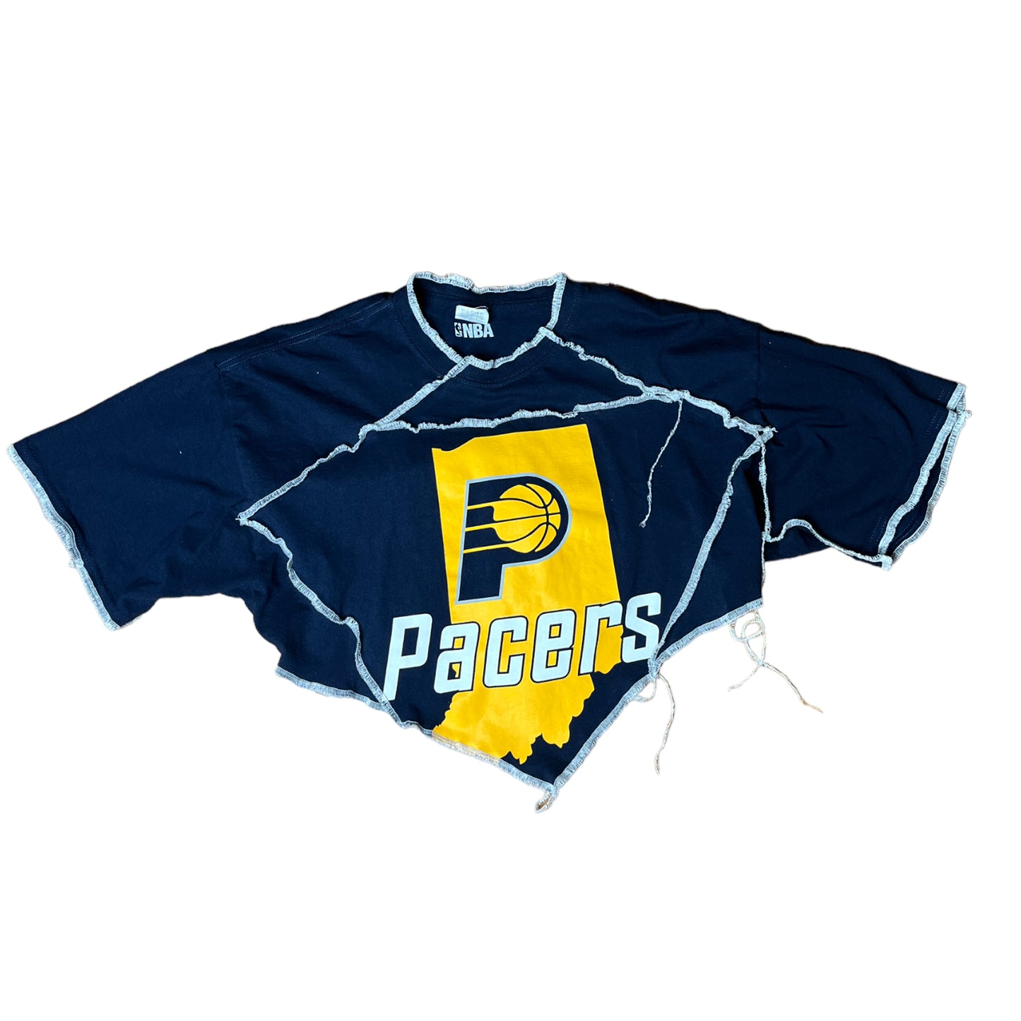 Indiana Pacers Reworked Contrast Stitch V Cut Crop Top