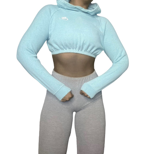 Nike Reworked Blue Cowl Neck Crop Hoodie