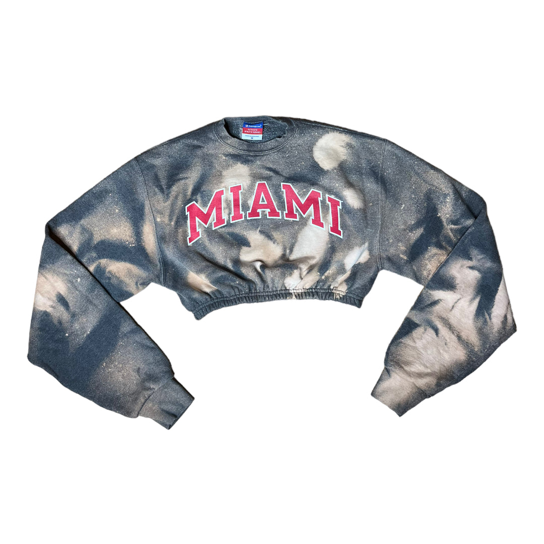 University of Miami Reworked Bleach Dye Crop Crewneck Sweatshirt