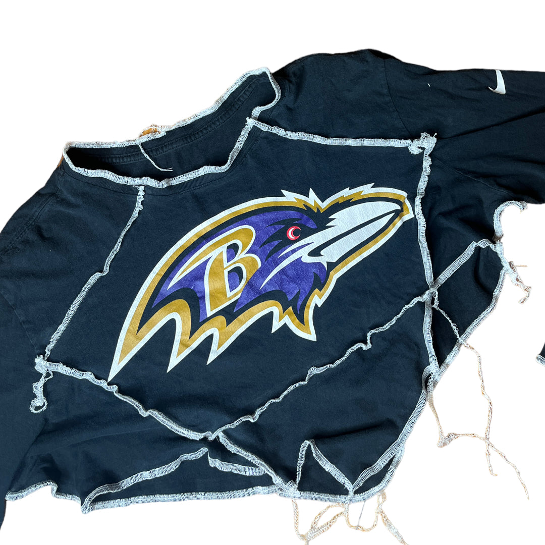 Baltimore Ravens Reworked Contrast Stitch Long-sleeve Crop Top