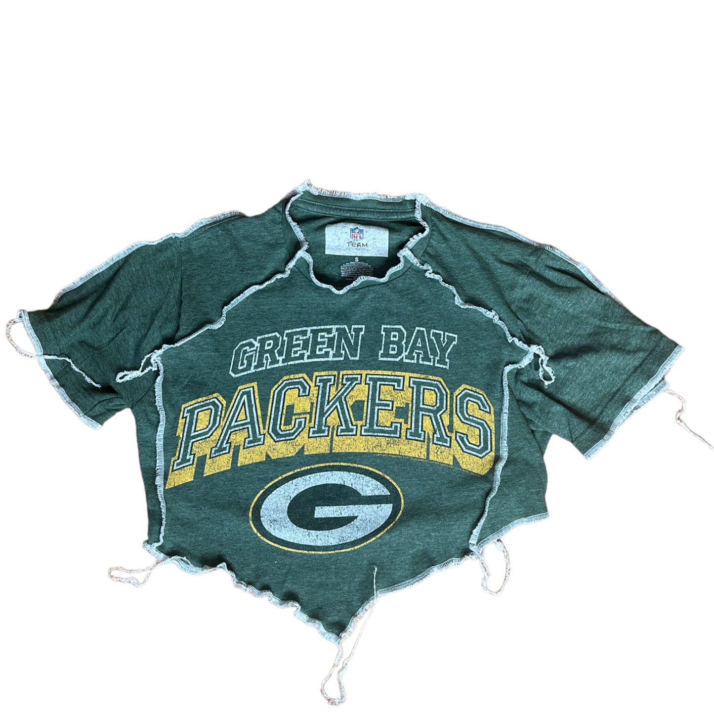 Green Bay Packers Reworked Contrast Stitch V Cut Crop Top