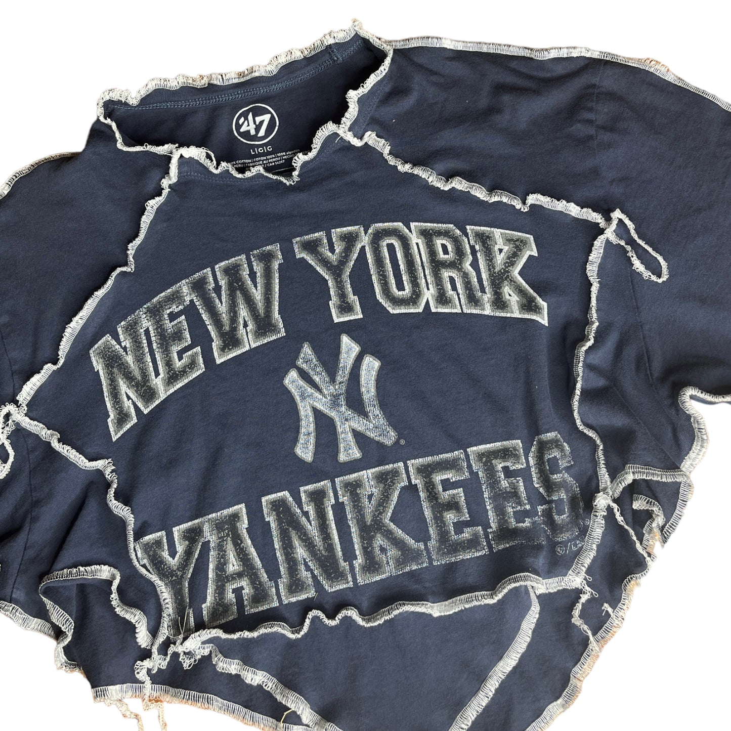 New York Yankees Reworked Contrast Stitch V Cut Crop Top