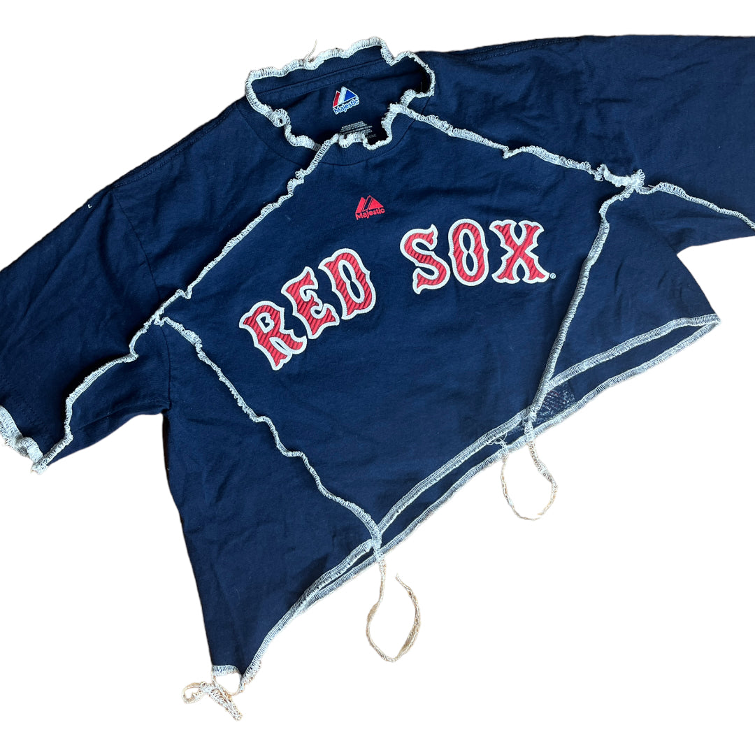 Boston Red Sox Reworked Asymmetrical Contrast Stitch Crop Top