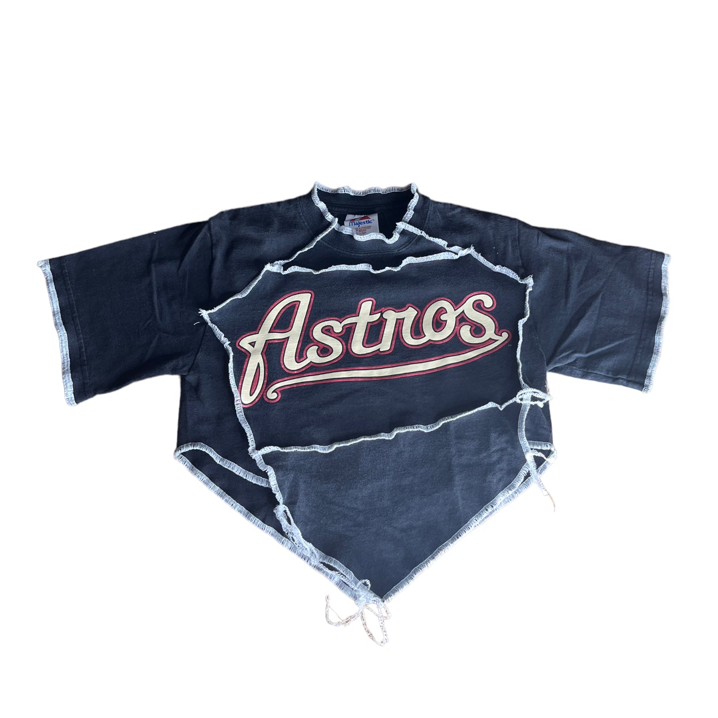 Houston Texas Astros Reworked Contrast Stitch V Cut Crop Top