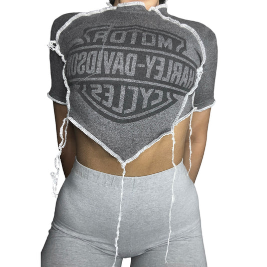 Harley Davidson Reworked Custom Contrast Stitch Crop Top