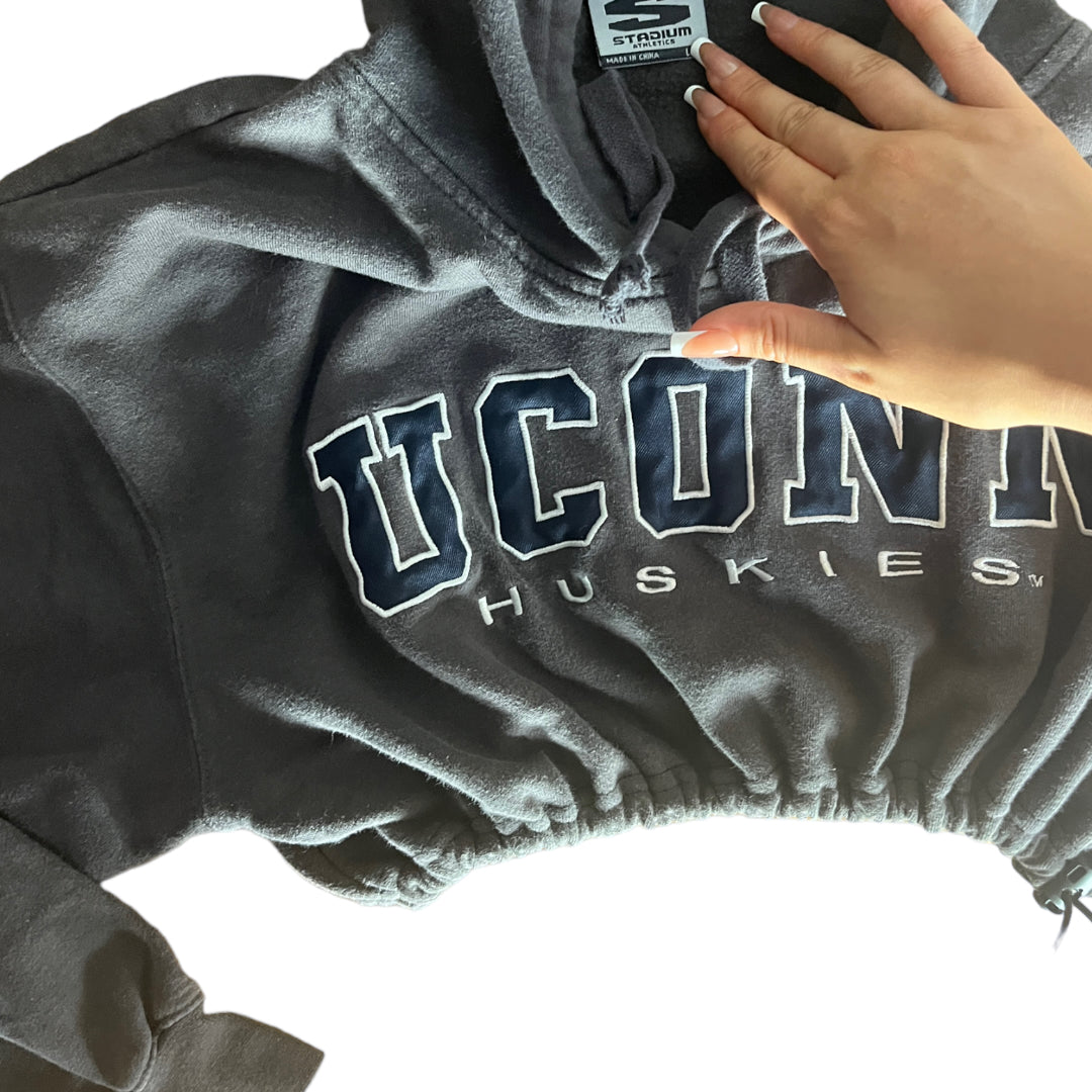 UCONN Reworked Custom Drawstring Crop Hoodie Sweatshirt