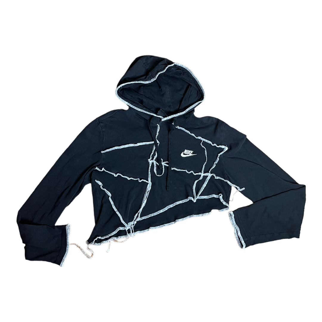 Nike Reworked Crop Contrast Stitch Asymmetrical Hoodie