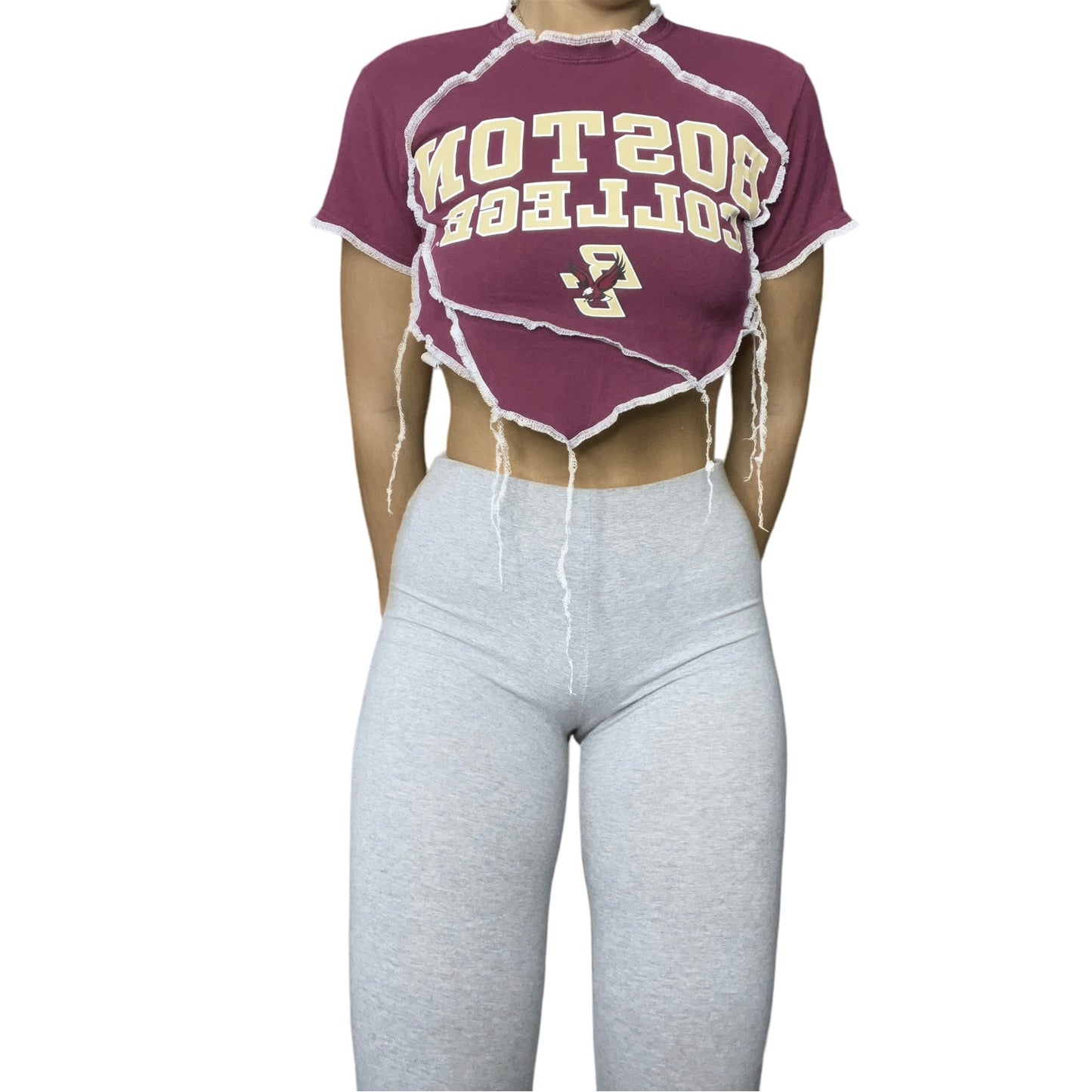 Boston College Reworked Contrast Stitch V Cut Crop Top