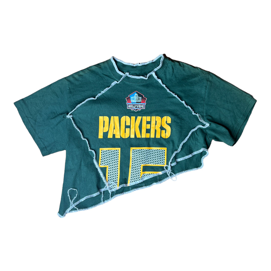 Green-bay Packers Reworked Contrast Stitch Asymmetrical Crop Top