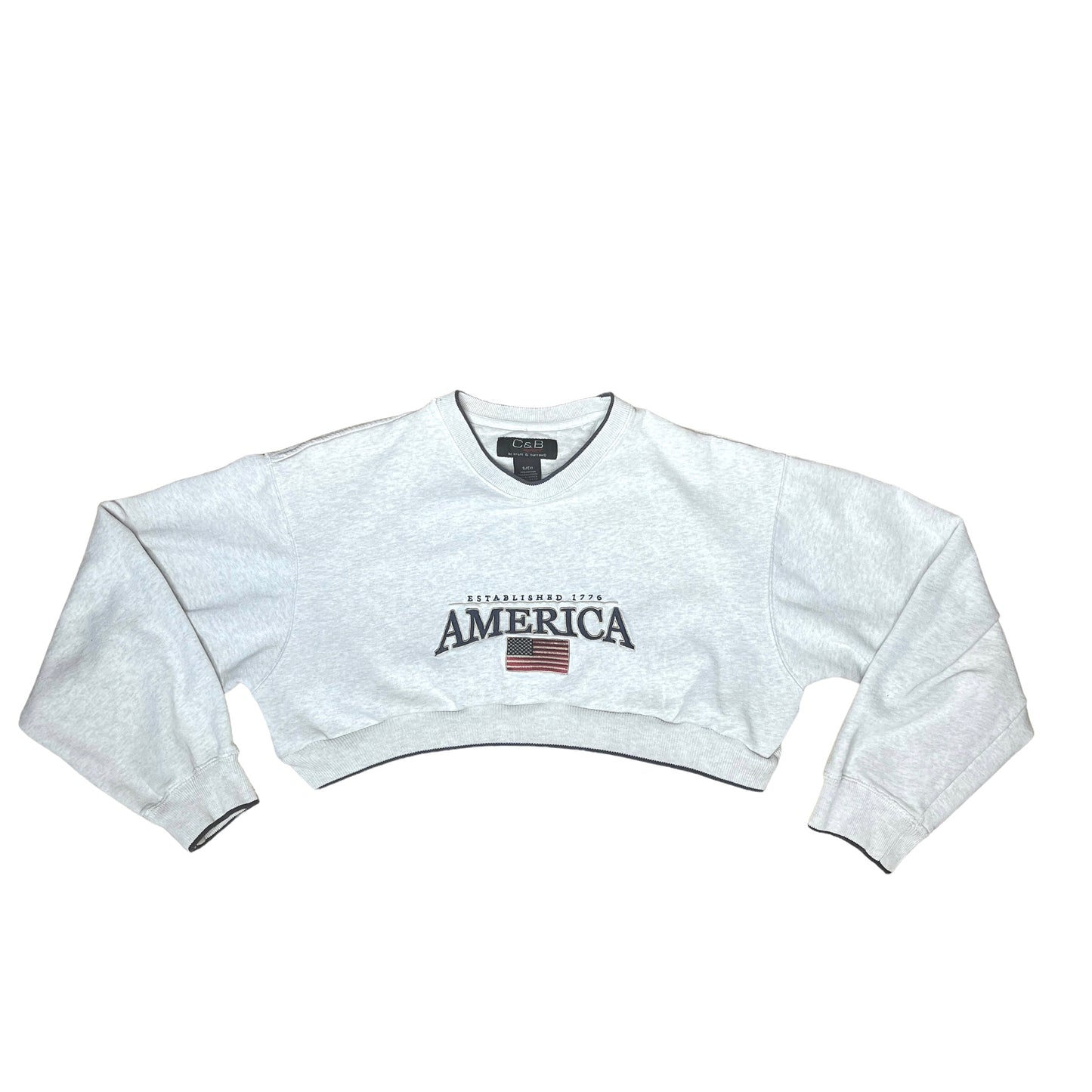 Vintage “America” Embroidered Crop Crewneck Sweatshirt