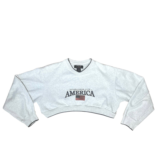 Vintage “America” Embroidered Crop Crewneck Sweatshirt