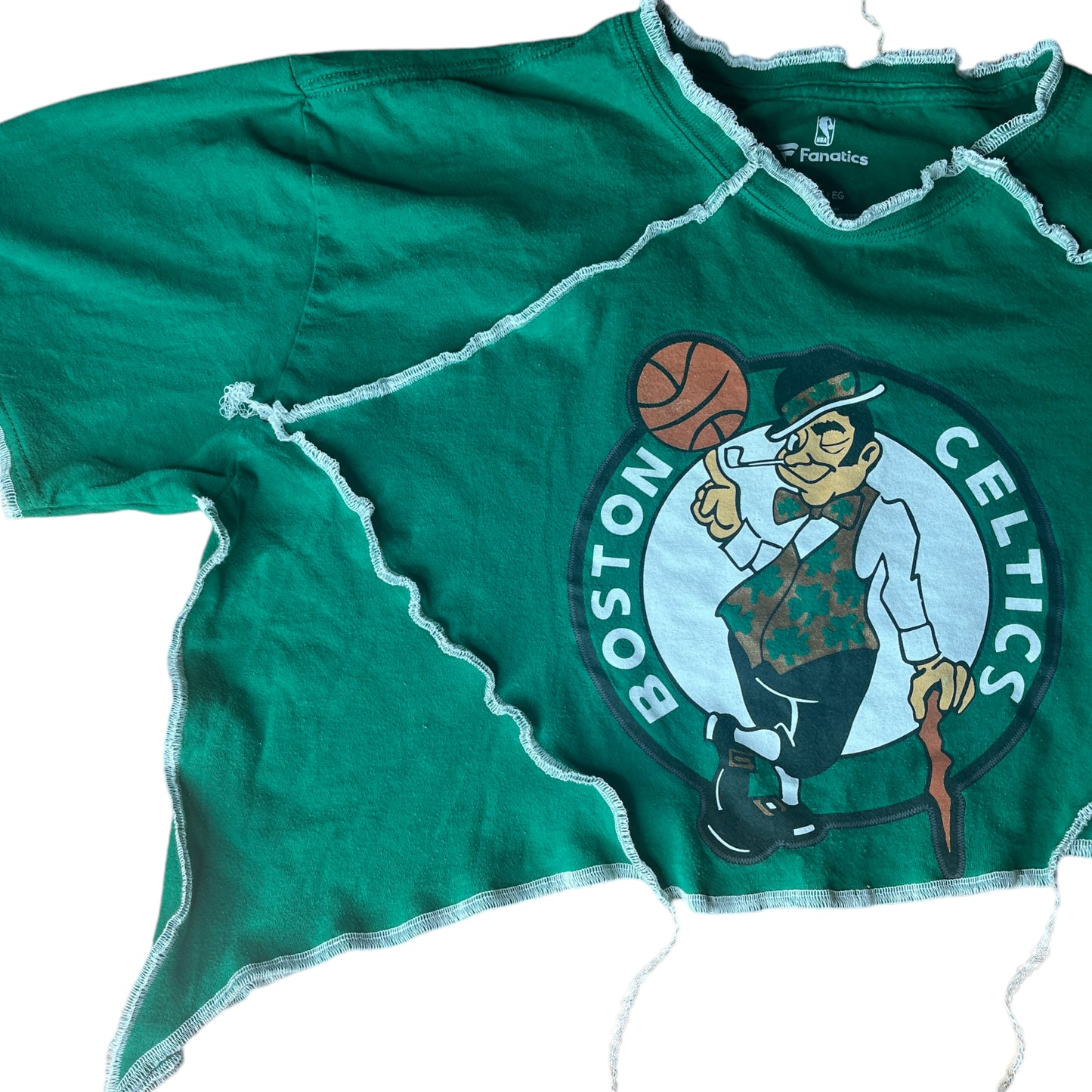 Boston Celtics Reworked Contrast Stitch Asymmetrical Crop Top