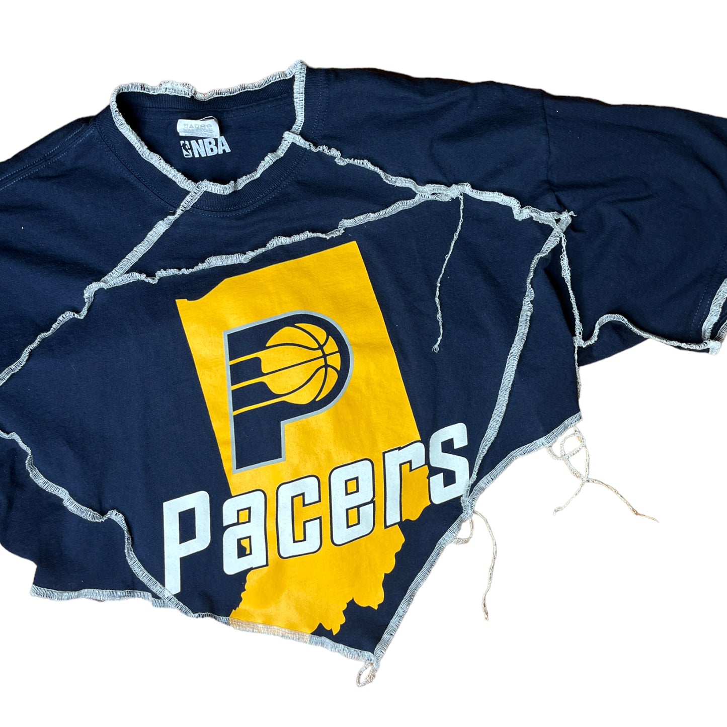 Indiana Pacers Reworked Contrast Stitch V Cut Crop Top