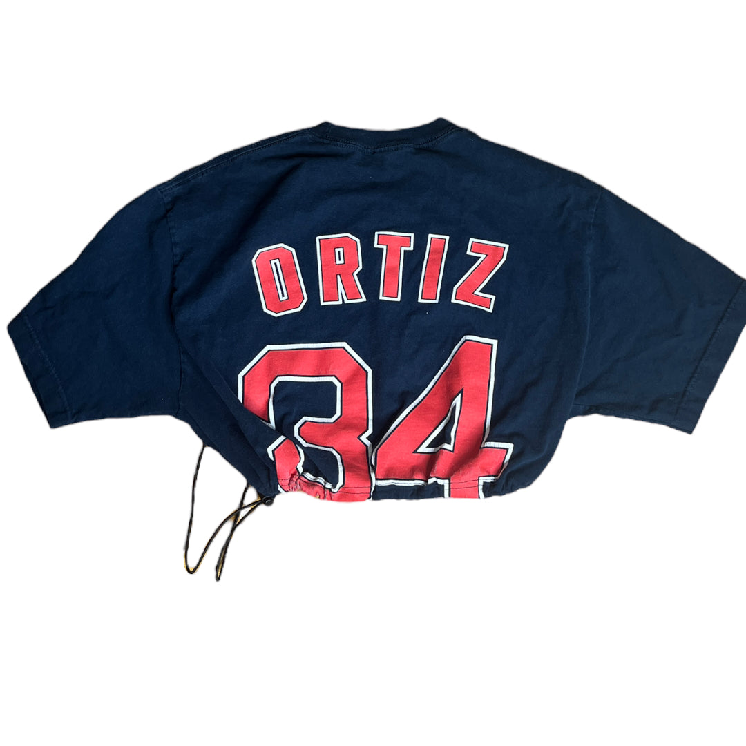 Boston Red Sox Reworked Drawstring Pull Waist Ortiz #34 Crop Top