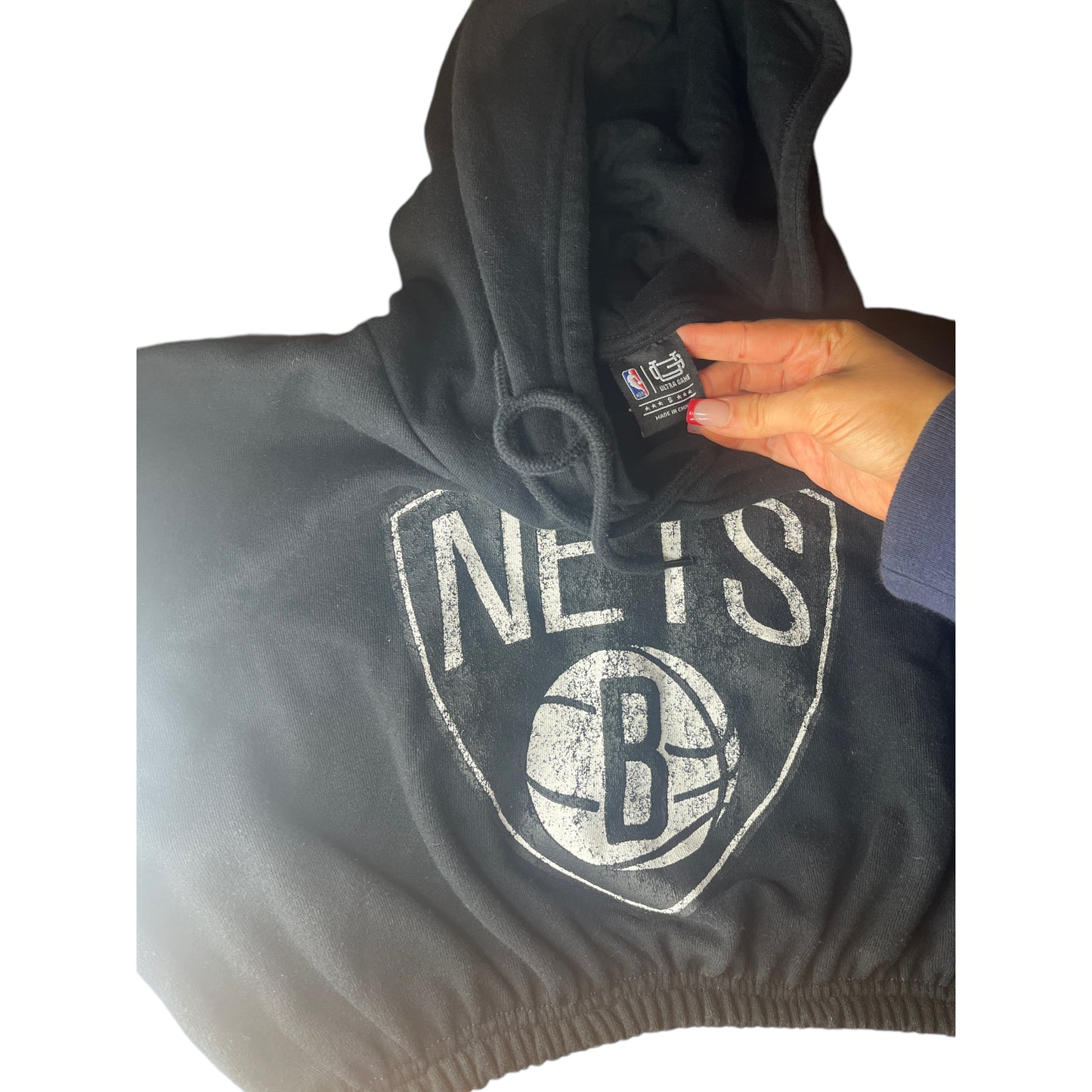 Brooklyn Nets Reworked Crop Hoodie Sweatshirt