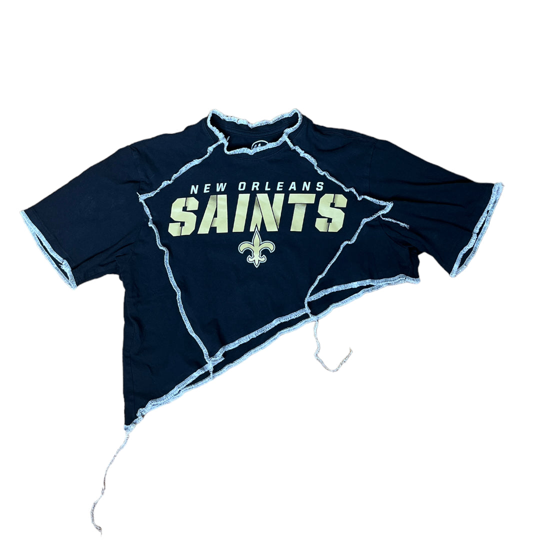 New Orleans Saints Reworked Asymmetrical Contrast Stitch Crop Top