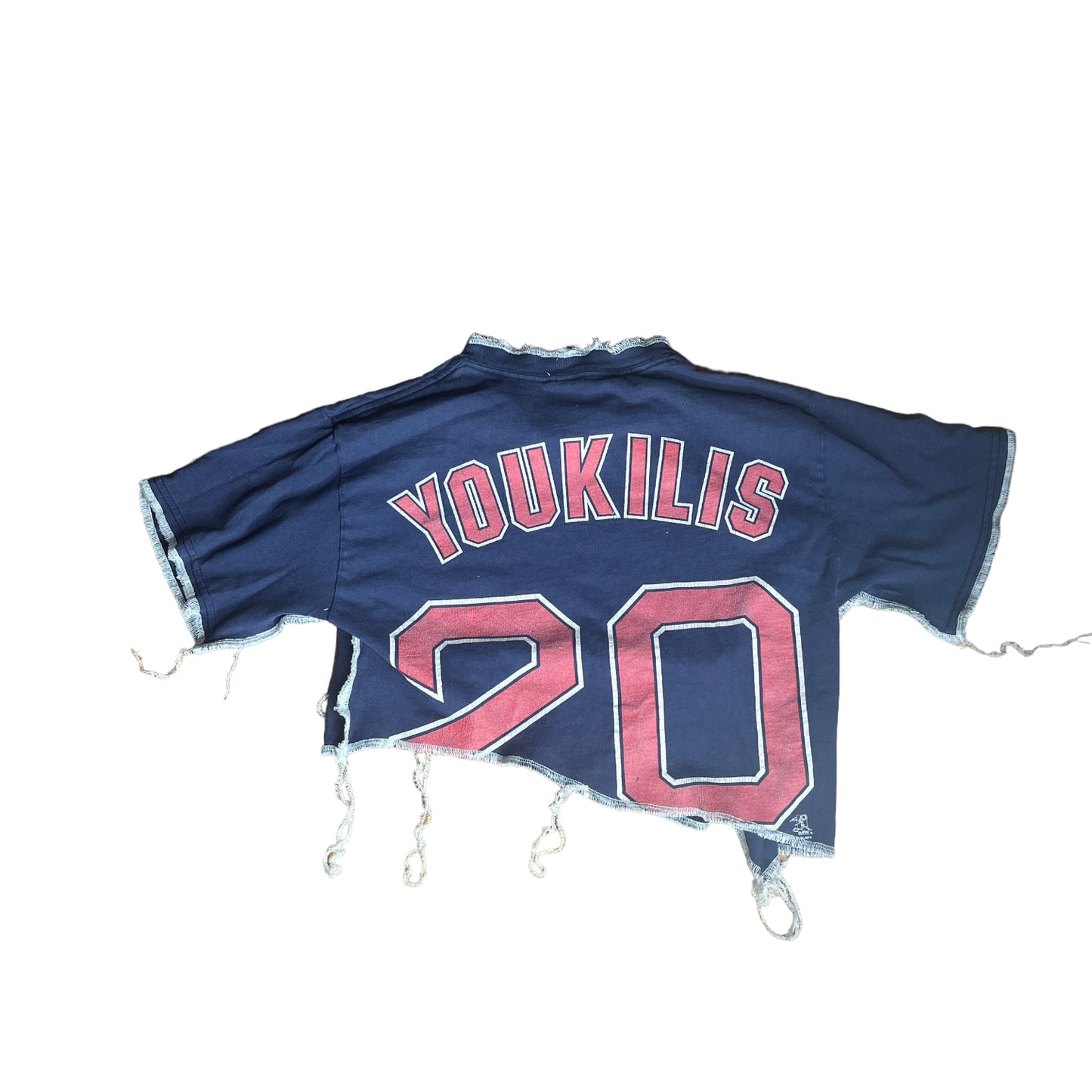 Boston Red Sox Reworked Asymetrical Contrast Stitch Crop Top