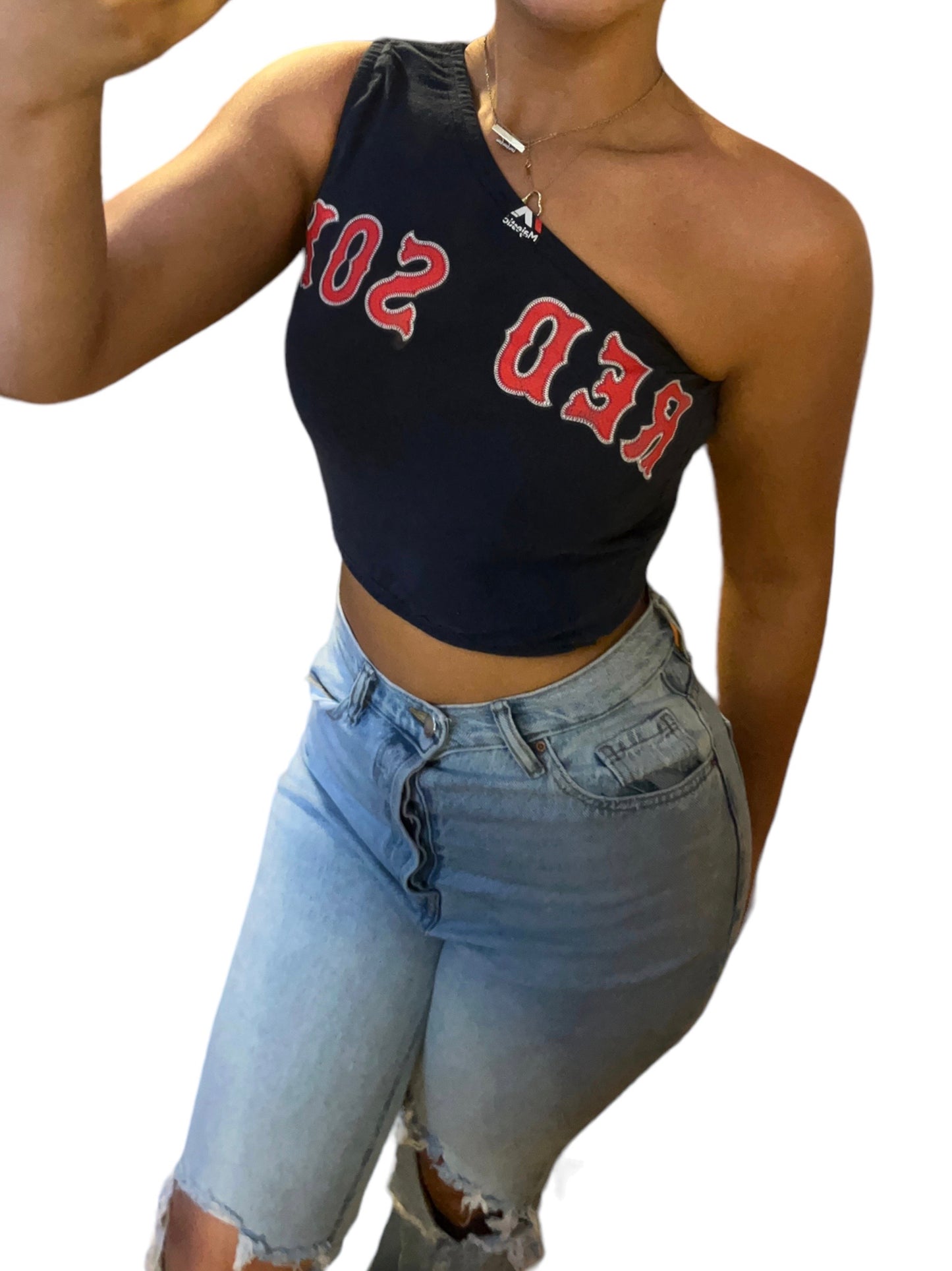 Boston Red Sox Reworked Custom One Shoulder Crop Top