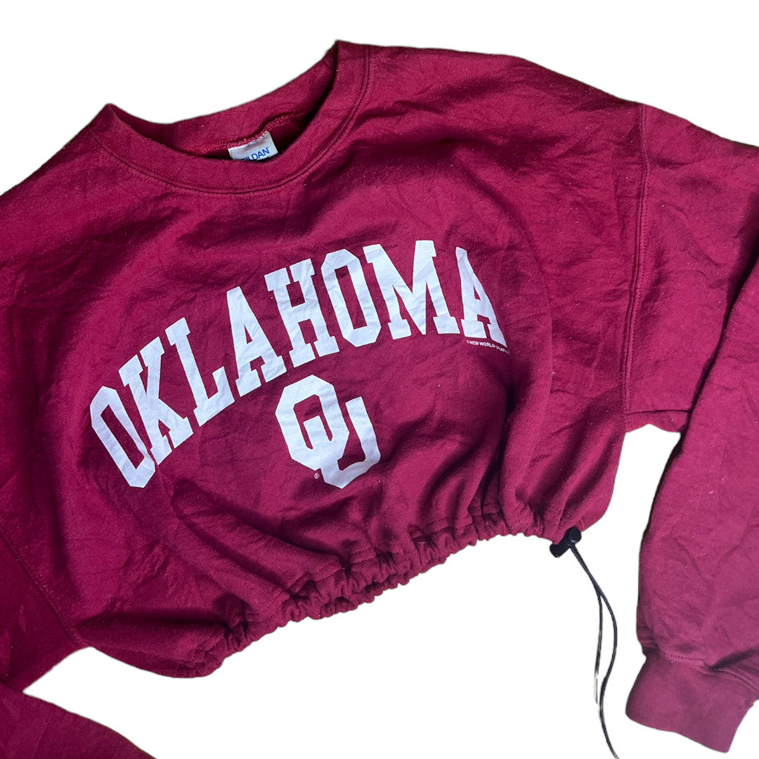 The University of Oklahoma Reworked Drawstring Pull Waist Crop Crewneck