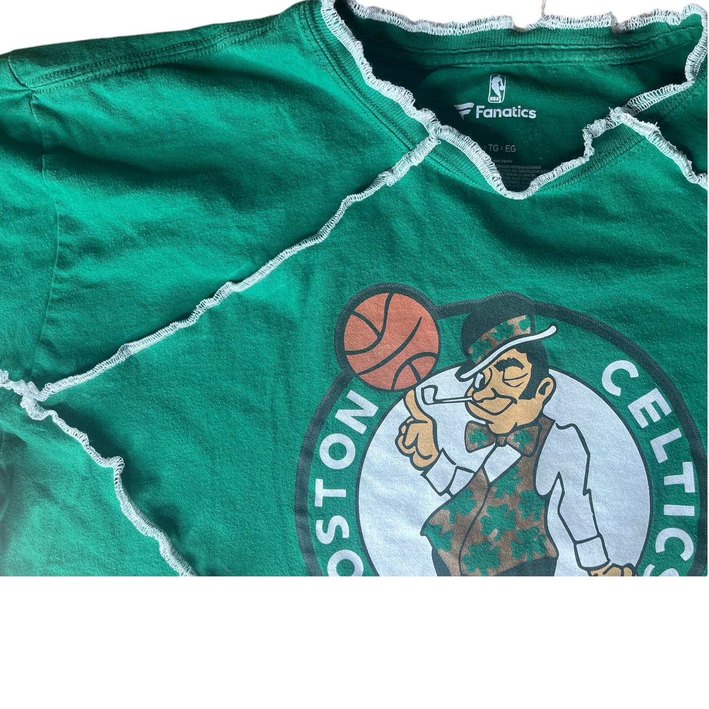 Boston Celtics Reworked Contrast Stitch Asymmetrical Crop Top