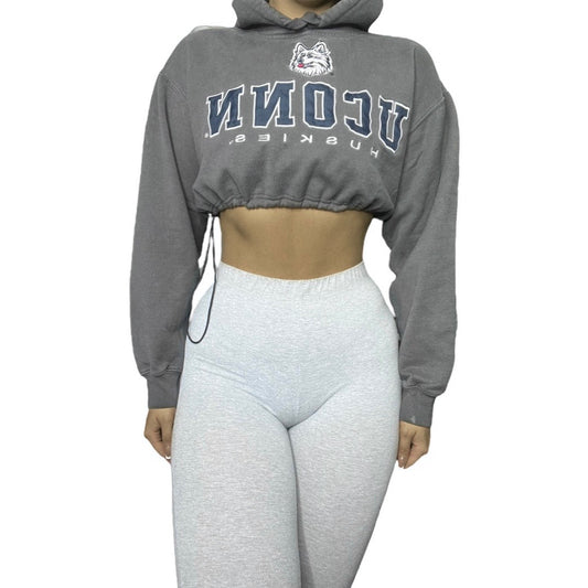 UCONN Reworked Custom Drawstring Crop Hoodie Sweatshirt