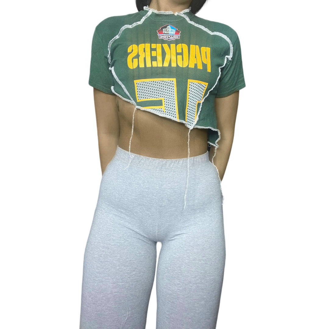 Green-bay Packers Reworked Contrast Stitch Asymmetrical Crop Top