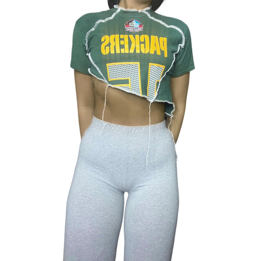 Green-bay Packers Reworked Contrast Stitch Asymmetrical Crop Top