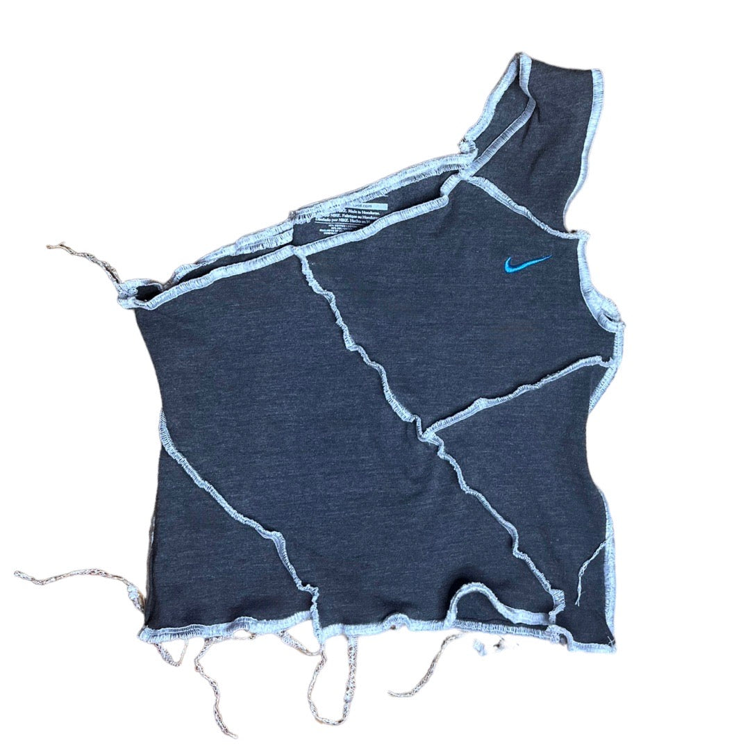 Nike One Shoulder Reworked Contrast Stitch Crop Top