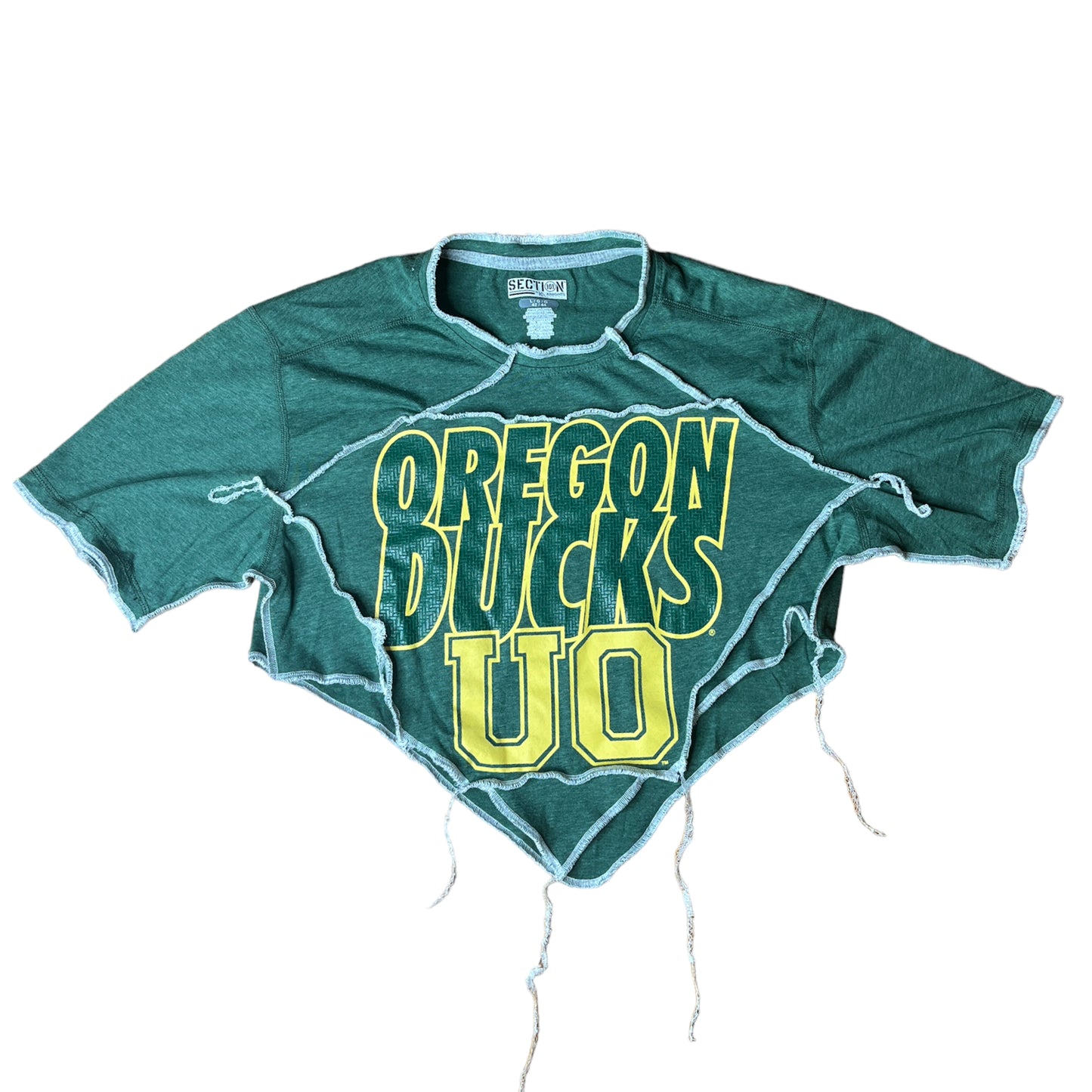 University of Oregon Reworked Contrast Stitch Patchwork Crop Top