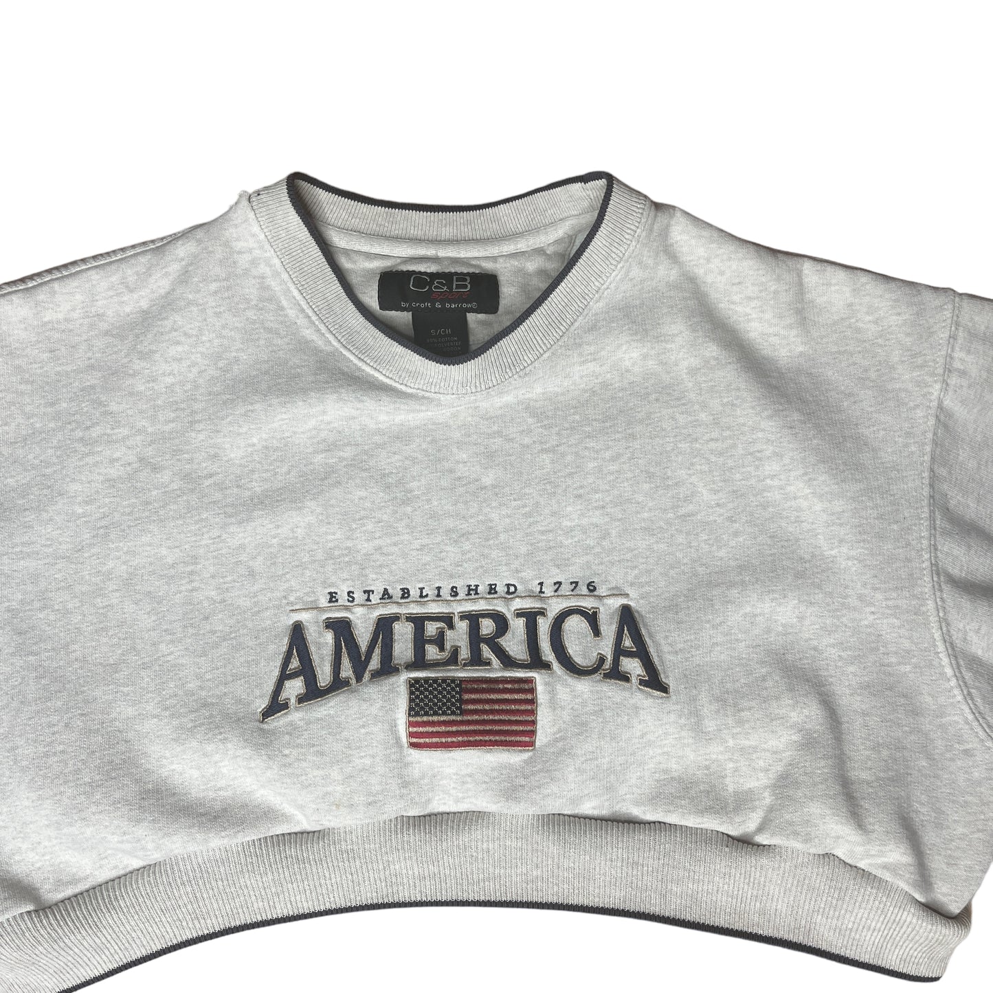 Vintage “America” Embroidered Crop Crewneck Sweatshirt