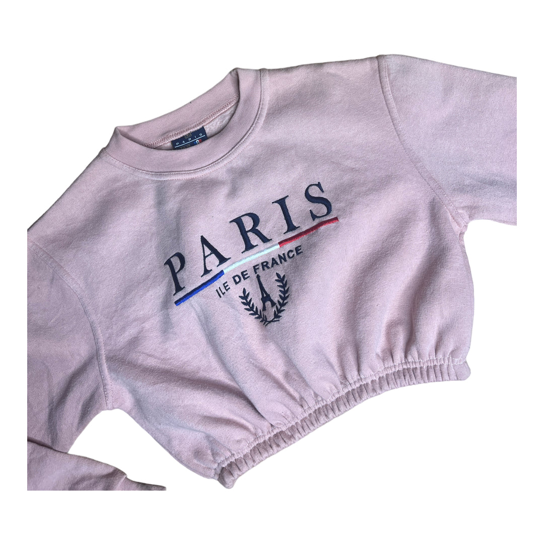 Vintage Paris France Reworked Crop Crewneck