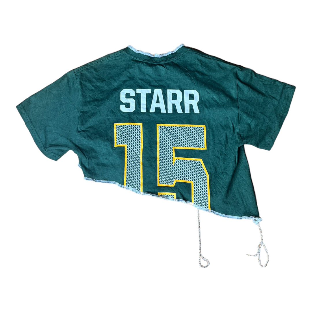 Green-bay Packers Reworked Contrast Stitch Asymmetrical Crop Top