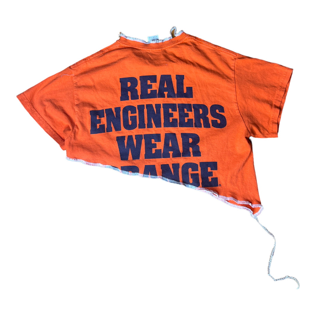 Syracuse University Reworked Contrast Stitch Asymmetrical Crop Top