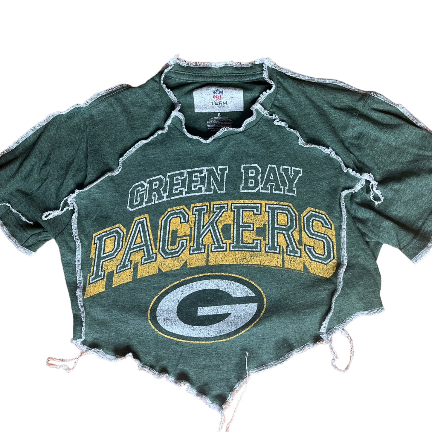 Green Bay Packers Reworked Contrast Stitch V Cut Crop Top