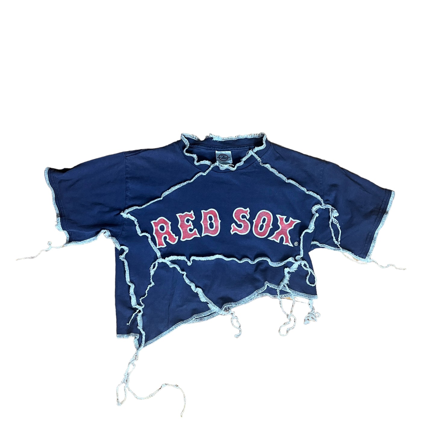 Boston Red Sox Reworked Asymetrical Contrast Stitch Crop Top