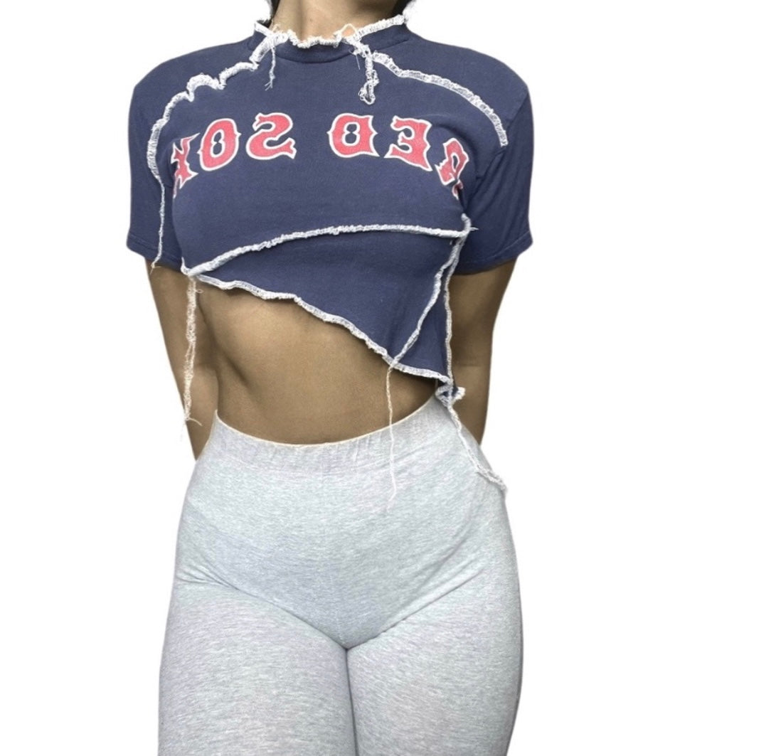 Boston Red Sox Contrast Stitch Asymmetrical Crop Top