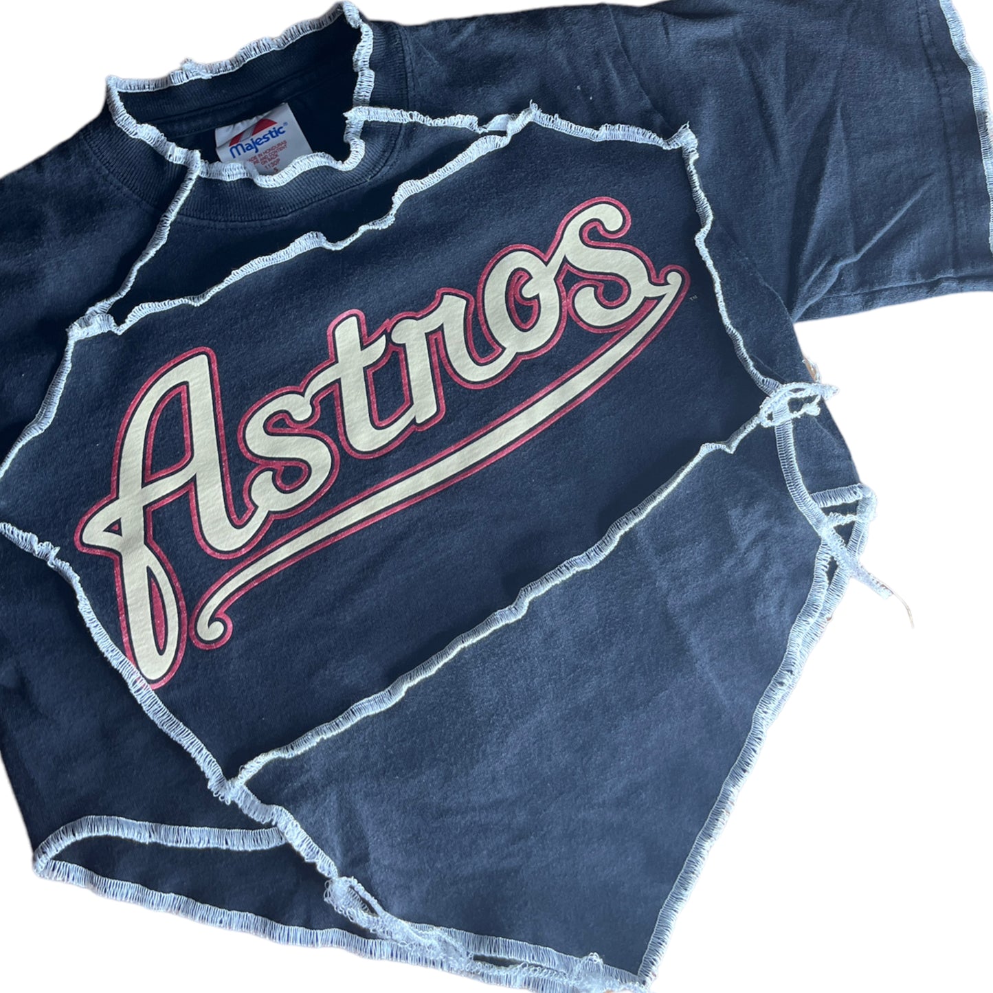 Houston Texas Astros Reworked Contrast Stitch V Cut Crop Top