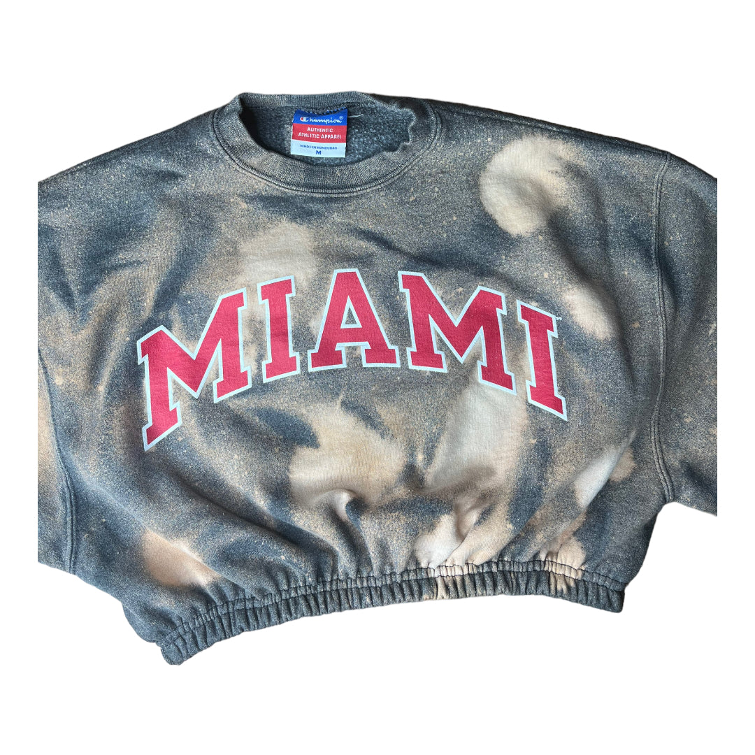 University of Miami Reworked Bleach Dye Crop Crewneck Sweatshirt